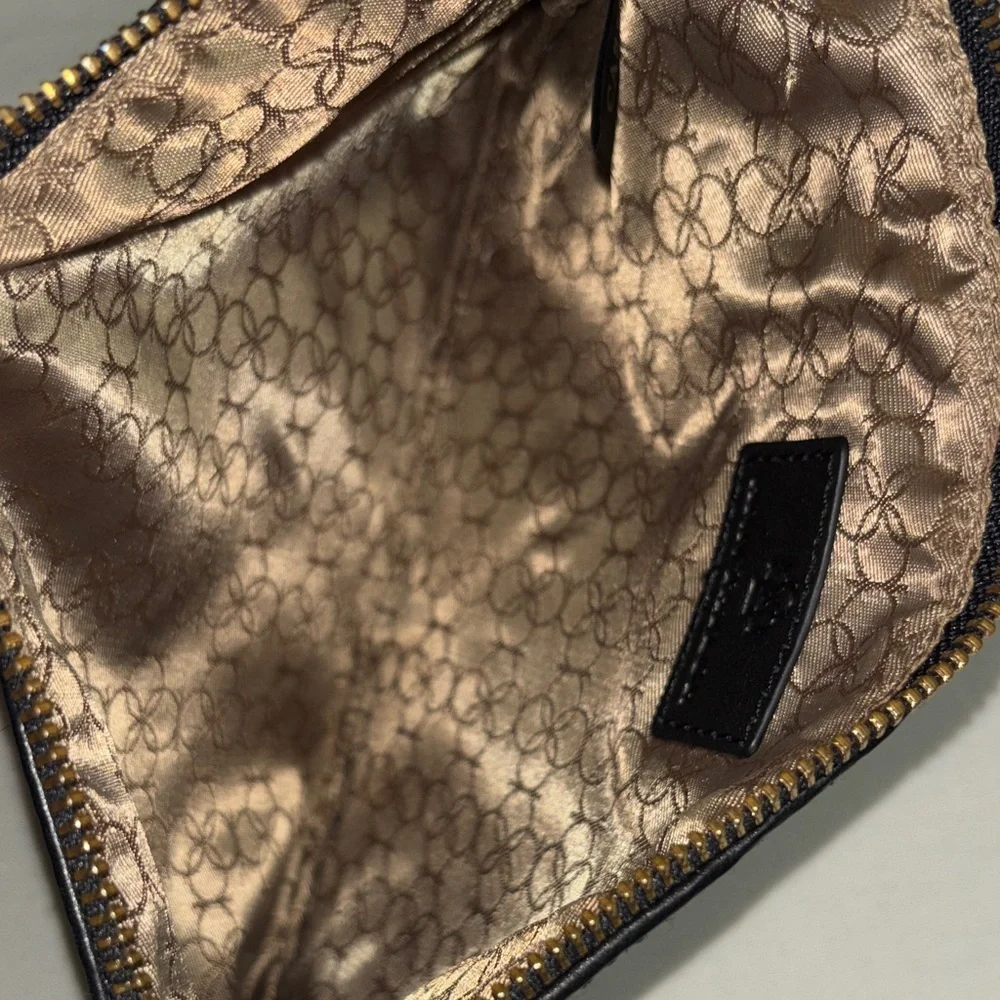 Anne Taylor Black & Cream Polka Dot Calf Hair Wristlet Pouch Gold Zip